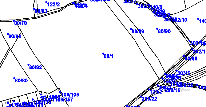 Parcela st. 80/1 v KÚ Hnidousy, Katastrální mapa