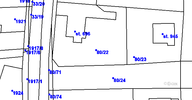 Parcela st. 80/22 v KÚ Hnidousy, Katastrální mapa