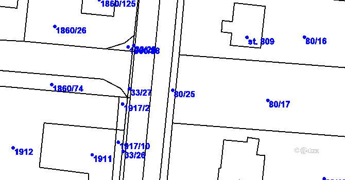 Parcela st. 80/25 v KÚ Hnidousy, Katastrální mapa