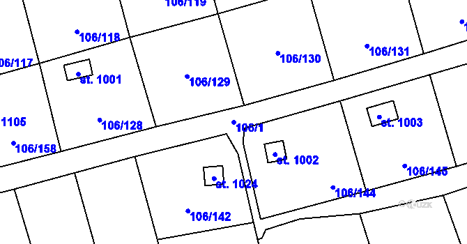 Parcela st. 106/1 v KÚ Hnidousy, Katastrální mapa