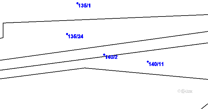 Parcela st. 140/2 v KÚ Hnidousy, Katastrální mapa