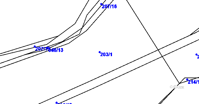 Parcela st. 203/1 v KÚ Hnidousy, Katastrální mapa