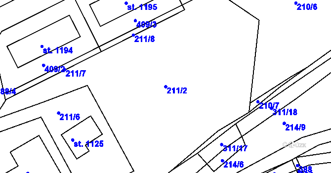 Parcela st. 211/2 v KÚ Hnidousy, Katastrální mapa