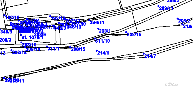 Parcela st. 214/1 v KÚ Hnidousy, Katastrální mapa