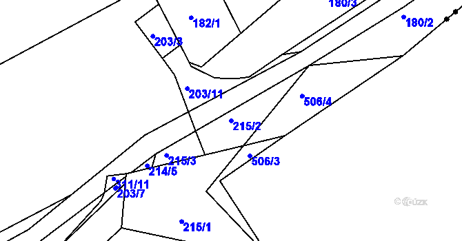 Parcela st. 215/2 v KÚ Hnidousy, Katastrální mapa