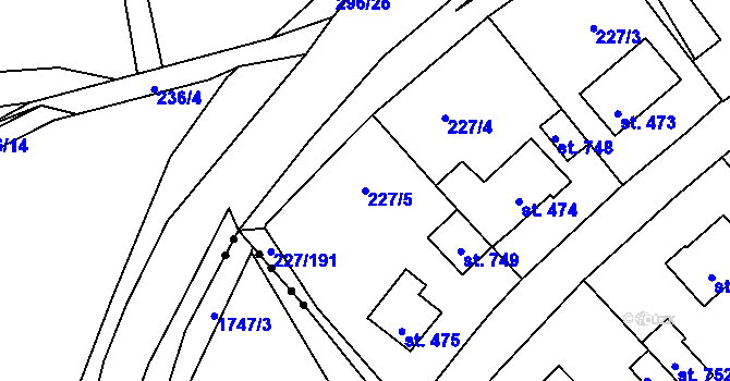Parcela st. 227/5 v KÚ Hnidousy, Katastrální mapa
