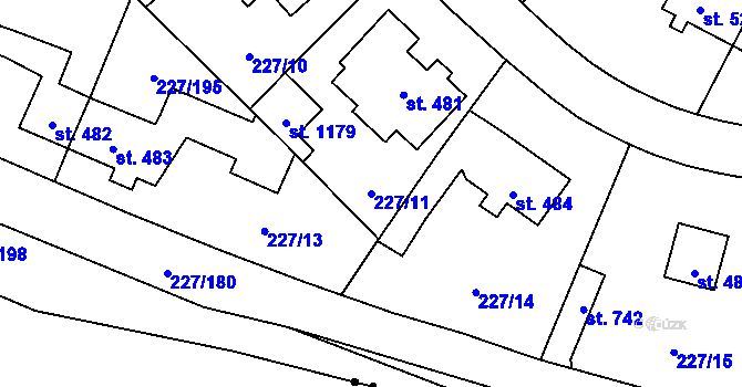 Parcela st. 227/11 v KÚ Hnidousy, Katastrální mapa
