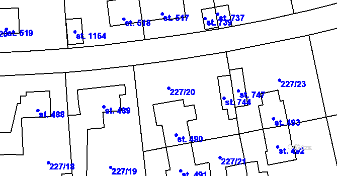 Parcela st. 227/20 v KÚ Hnidousy, Katastrální mapa