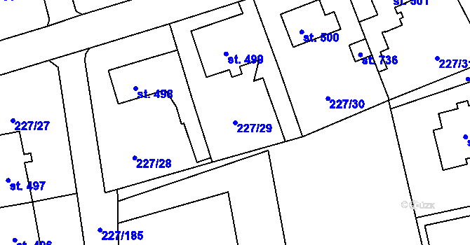 Parcela st. 227/29 v KÚ Hnidousy, Katastrální mapa