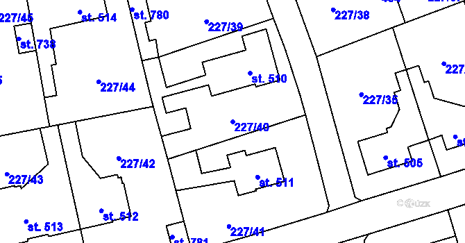 Parcela st. 227/40 v KÚ Hnidousy, Katastrální mapa