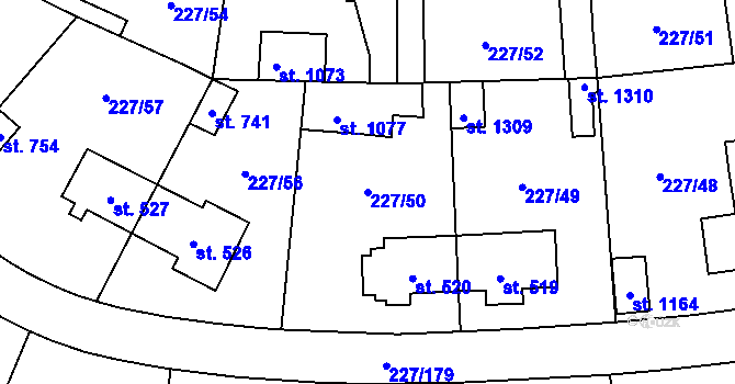 Parcela st. 227/50 v KÚ Hnidousy, Katastrální mapa