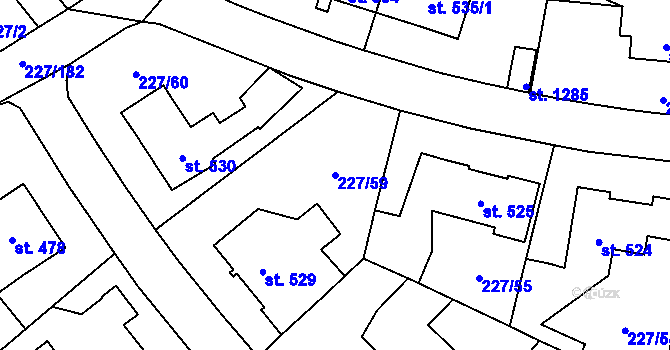 Parcela st. 227/59 v KÚ Hnidousy, Katastrální mapa