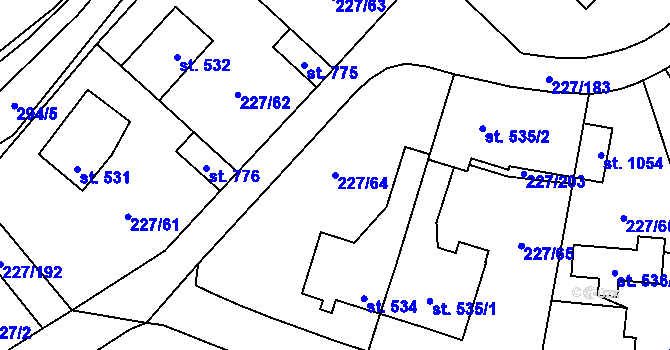 Parcela st. 227/64 v KÚ Hnidousy, Katastrální mapa