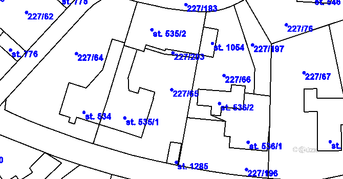 Parcela st. 227/65 v KÚ Hnidousy, Katastrální mapa