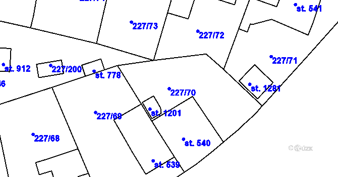 Parcela st. 227/70 v KÚ Hnidousy, Katastrální mapa