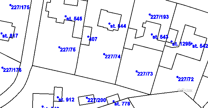 Parcela st. 227/74 v KÚ Hnidousy, Katastrální mapa