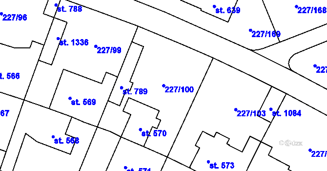 Parcela st. 227/100 v KÚ Hnidousy, Katastrální mapa