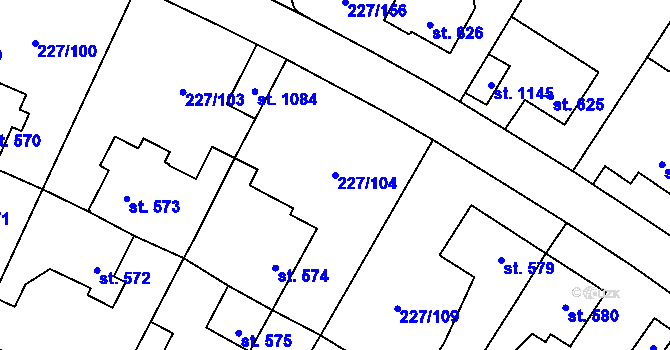 Parcela st. 227/104 v KÚ Hnidousy, Katastrální mapa