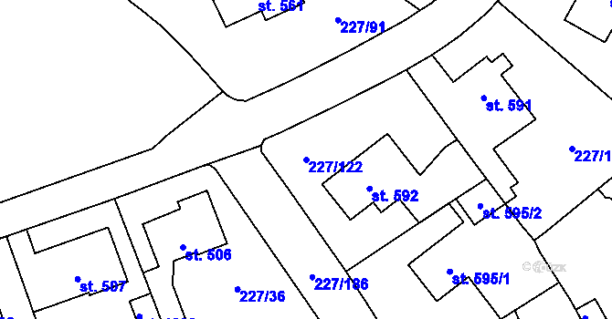 Parcela st. 227/122 v KÚ Hnidousy, Katastrální mapa