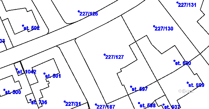 Parcela st. 227/127 v KÚ Hnidousy, Katastrální mapa