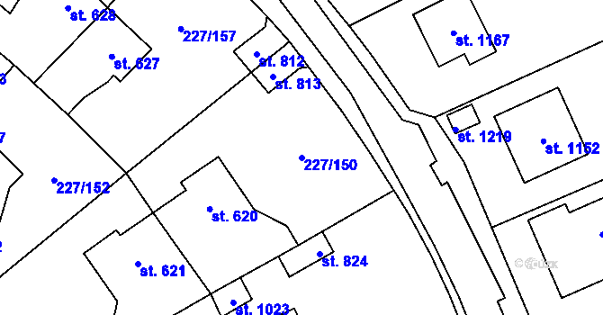 Parcela st. 227/150 v KÚ Hnidousy, Katastrální mapa