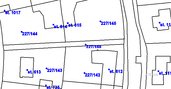 Parcela st. 227/188 v KÚ Hnidousy, Katastrální mapa