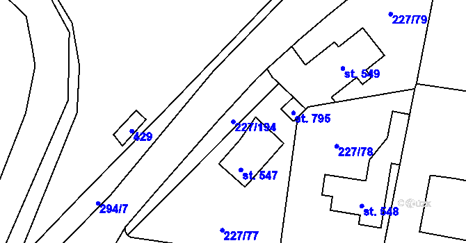 Parcela st. 227/194 v KÚ Hnidousy, Katastrální mapa