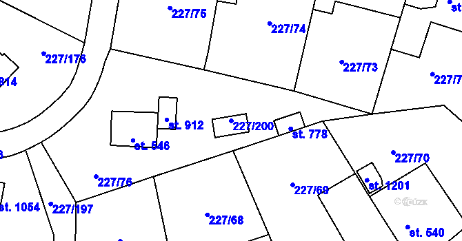 Parcela st. 227/200 v KÚ Hnidousy, Katastrální mapa