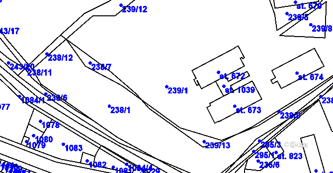 Parcela st. 239/1 v KÚ Hnidousy, Katastrální mapa