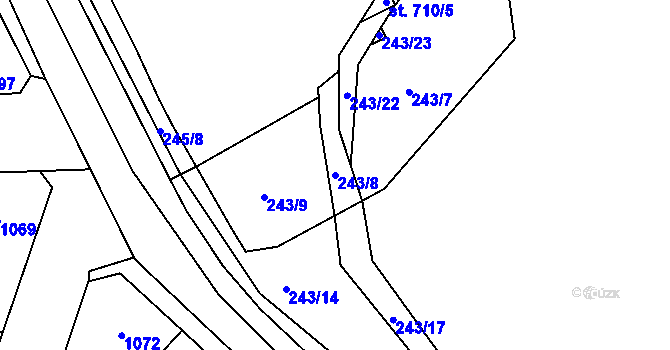Parcela st. 243/8 v KÚ Hnidousy, Katastrální mapa