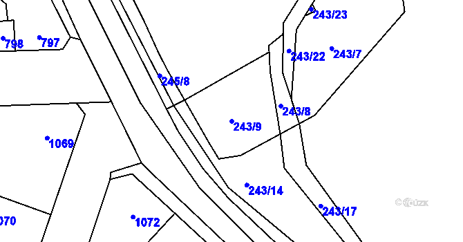 Parcela st. 243/9 v KÚ Hnidousy, Katastrální mapa