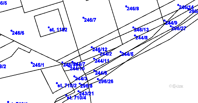 Parcela st. 244/2 v KÚ Hnidousy, Katastrální mapa