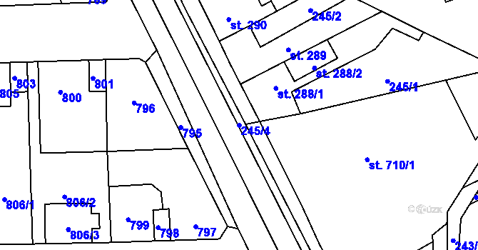 Parcela st. 245/4 v KÚ Hnidousy, Katastrální mapa