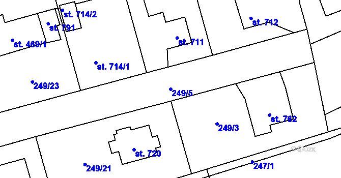 Parcela st. 249/5 v KÚ Hnidousy, Katastrální mapa