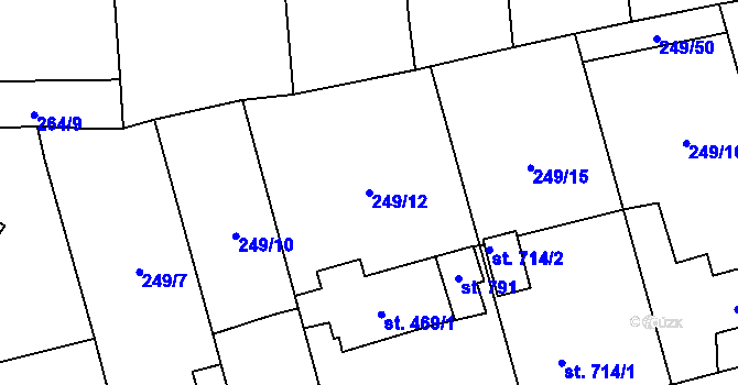 Parcela st. 249/12 v KÚ Hnidousy, Katastrální mapa