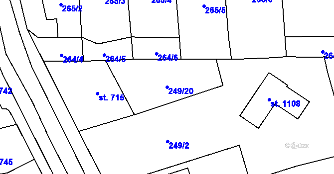 Parcela st. 249/20 v KÚ Hnidousy, Katastrální mapa