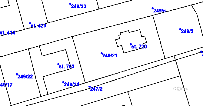 Parcela st. 249/21 v KÚ Hnidousy, Katastrální mapa