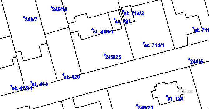 Parcela st. 249/23 v KÚ Hnidousy, Katastrální mapa