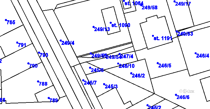 Parcela st. 249/54 v KÚ Hnidousy, Katastrální mapa