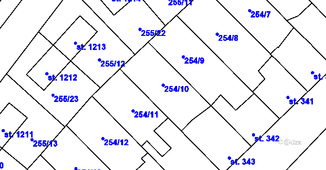 Parcela st. 254/10 v KÚ Hnidousy, Katastrální mapa