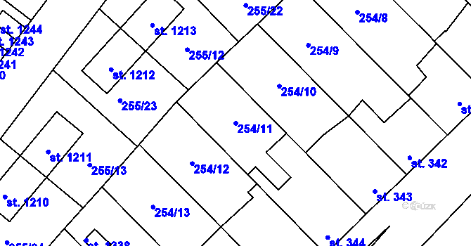 Parcela st. 254/11 v KÚ Hnidousy, Katastrální mapa