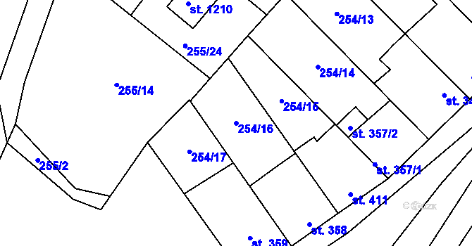 Parcela st. 254/16 v KÚ Hnidousy, Katastrální mapa