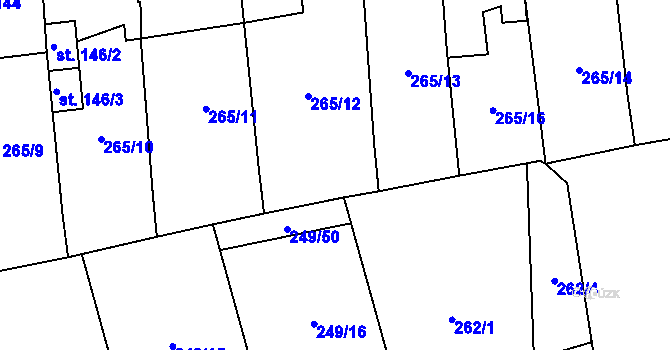 Parcela st. 264/14 v KÚ Hnidousy, Katastrální mapa