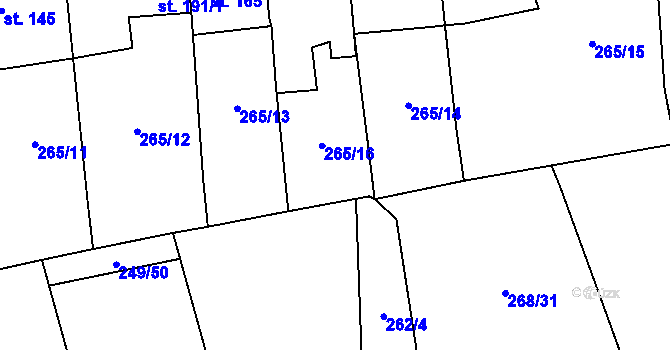 Parcela st. 264/16 v KÚ Hnidousy, Katastrální mapa