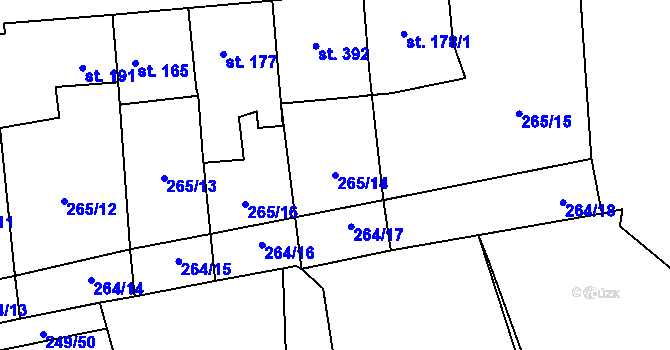 Parcela st. 265/14 v KÚ Hnidousy, Katastrální mapa