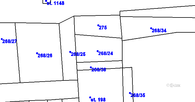 Parcela st. 268/24 v KÚ Hnidousy, Katastrální mapa