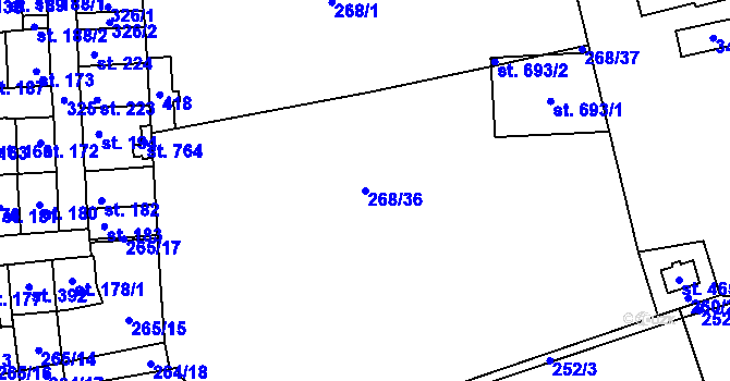 Parcela st. 268/36 v KÚ Hnidousy, Katastrální mapa