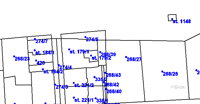Parcela st. 268/39 v KÚ Hnidousy, Katastrální mapa