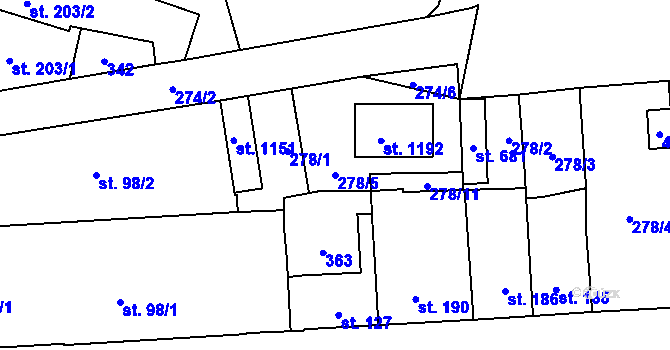 Parcela st. 278/5 v KÚ Hnidousy, Katastrální mapa