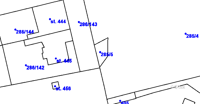 Parcela st. 285/5 v KÚ Hnidousy, Katastrální mapa